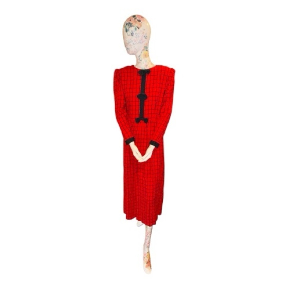 Vintage J.Christopher Chic Long Sleeve Red Plaid Dress - Picture 5 of 9